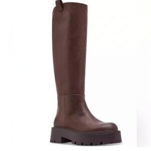 MADDEN GIRL Crow Wide-Calf Lug-Sole Brown Knee-High Boots 8